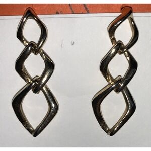 VINTAGE GOLD TONE 1.25"‎ DROP EARRINGS ◇ 3 LINK DESIGN